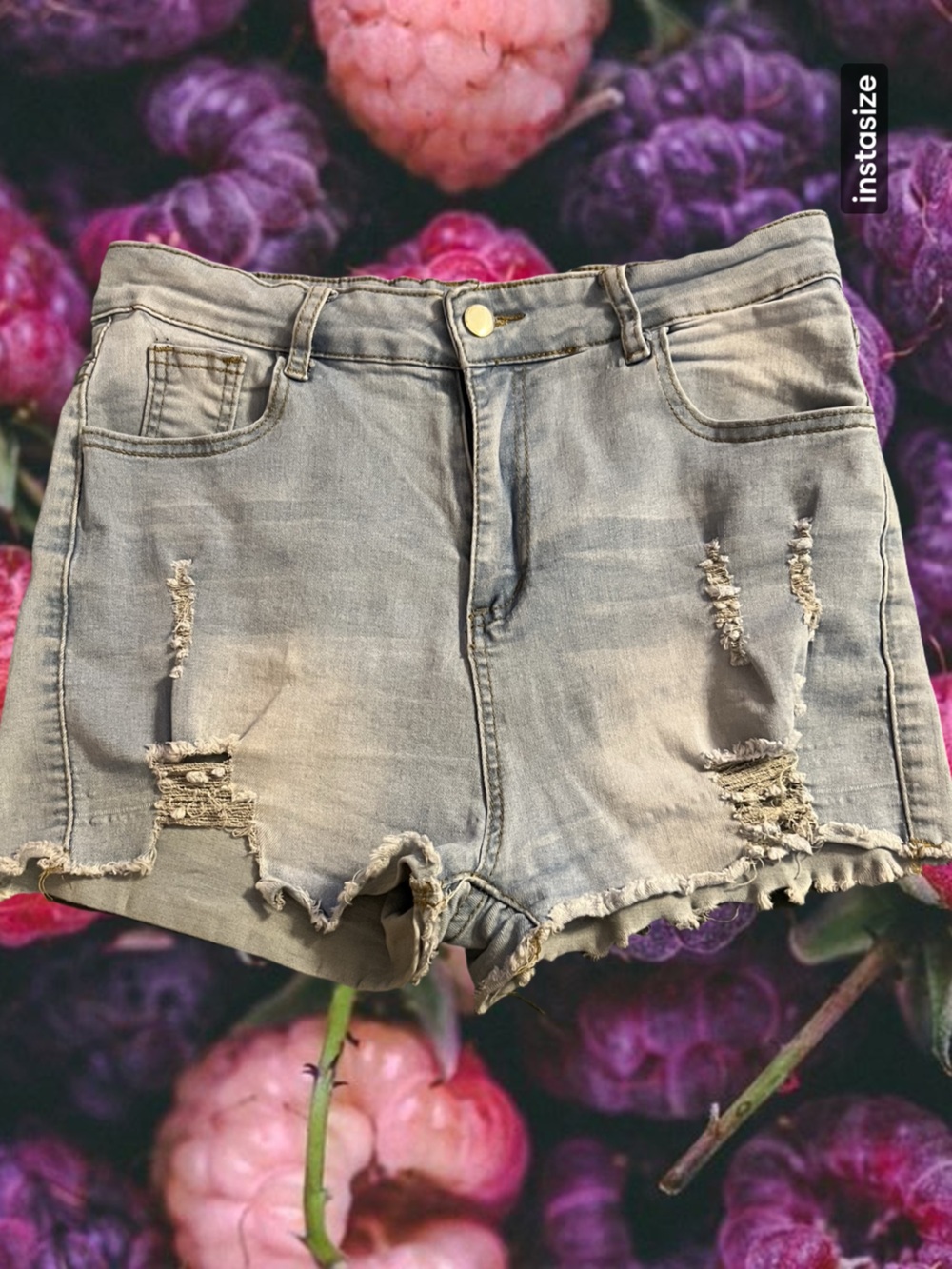 Super Stretchy Light Wash Distressed Denim Shorts Size L